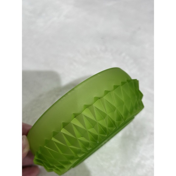 Indiana Glass Diamond Point Frosted Green Glass Trinket Dishes x2 - Picture 7 of 14